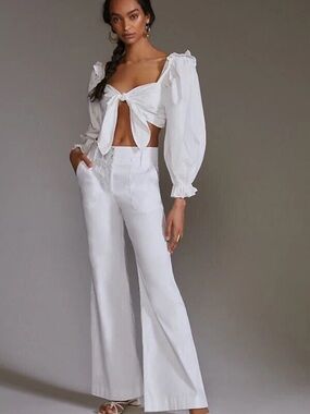 Anthropologie Maeve Naomi White Boot-Cut High-Rise Pants 8